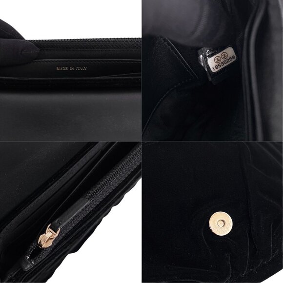CHANEL  Half Moon  Black Velvet Leather Wallet on Chain Clutch Shoulder Bag Auth - Picture 14 of 16